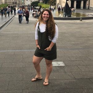 CJLA Olive Linen Jumpsuit Overall Shorts